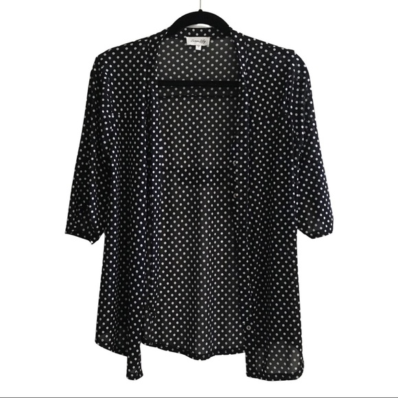 Polka Dot Tie Neck Half Sleeve Button Up/Down Top - Picture 3 of 5